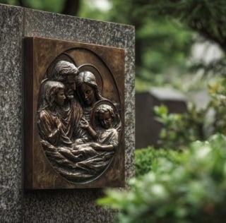 Bronze plaque and granite headstone comparison cemetery monuments Albany, NY