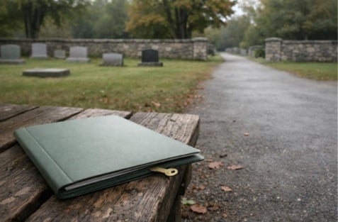 Family planning folder overlooking peaceful cemetery pathway in Schenectady, NY