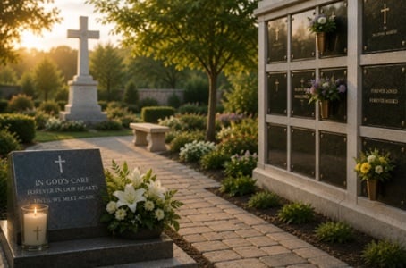 Catholic columbarium and memorial garden at cemeteries in Delmar, NY for permanent cremation remembrance.