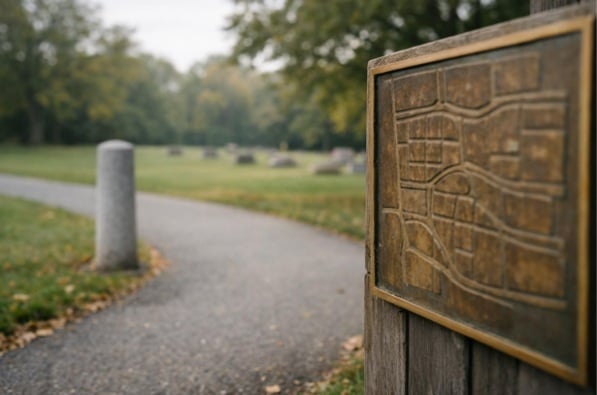 Accessible cemetery section and paved walkway in Albany, NY.