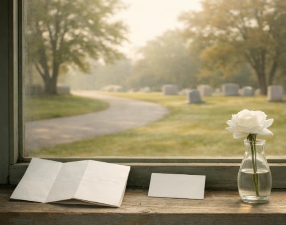 Cemetery view with burial space planning materials in Delmar, NY.