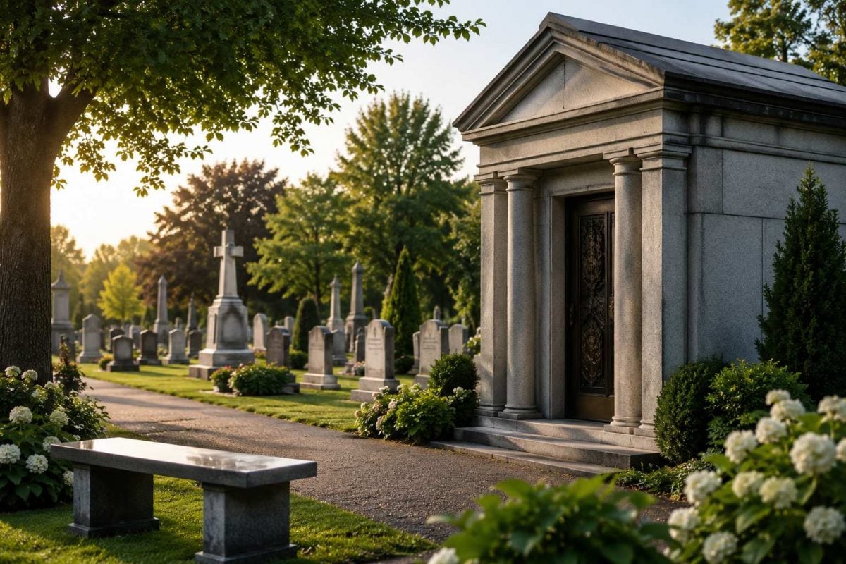 Peaceful mausoleum and cemetery setting for family remembrance in Albany, NY.