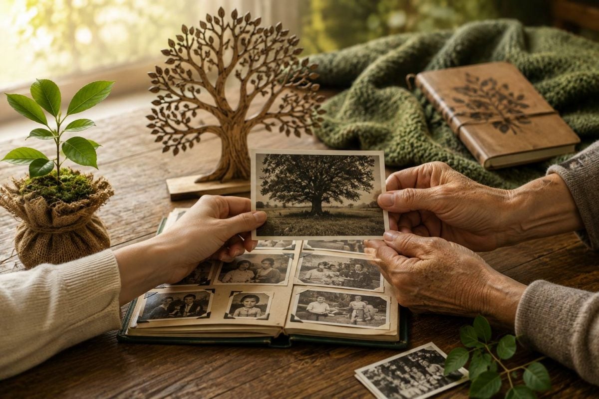 Family members preserving photographs and memories during legacy planning in Troy, NY.