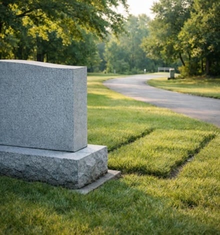 Family memorial spaces near an accessible cemetery path in Albany, NY.