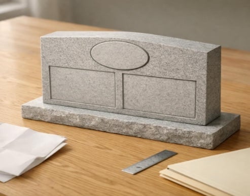 Granite family monument design with future inscription space for cemeteries in Schenectady, NY.