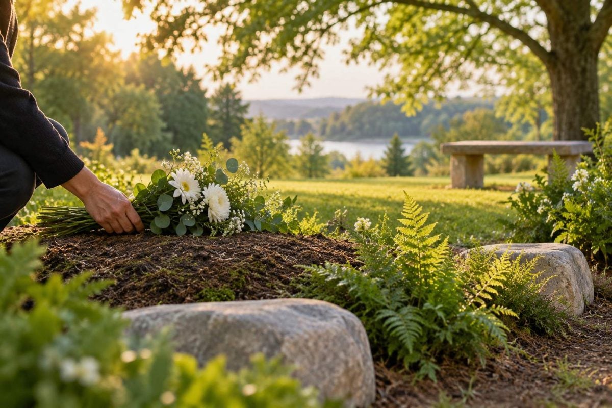 Natural green burial setting surrounded by peaceful scenery in Schenectady, NY.